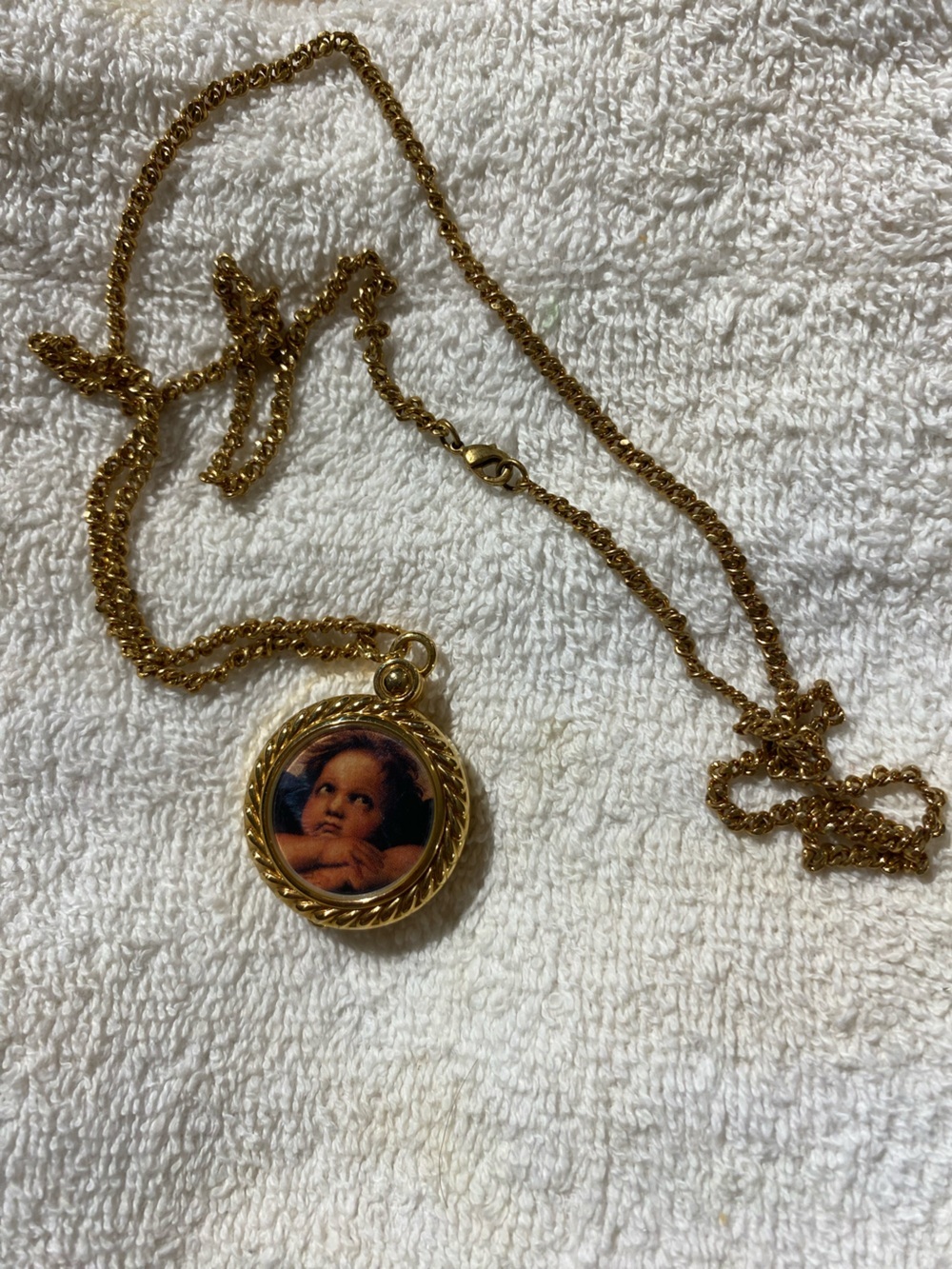 Gold-Tone Angel Pendant Watch Necklace - Women Jewelry Needs Battery (RR)